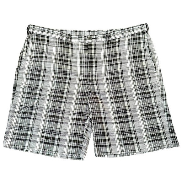 DXL Men’s Black White Plaid Dry Fit Lightweight Flat Front Golf Sport Sh… - Picture 1 of 10